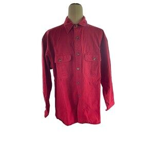 Cabelas Deerskin Soft Chamois Red Button Up Mens Large Outdoor Work Shirt Cotton